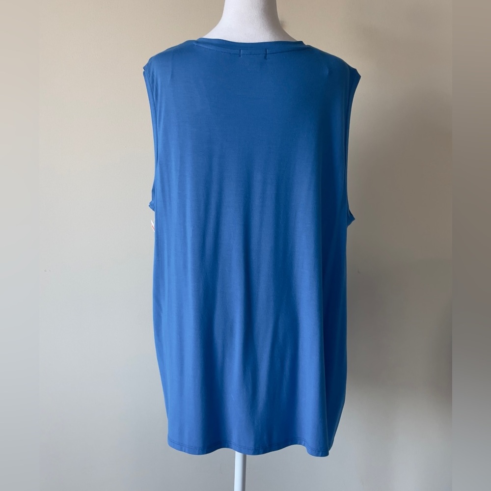 Halogen Women’s Blue Pleated V-Neck Sleeveless Tank Top Size 2X NWOT - Picture 3 of 5